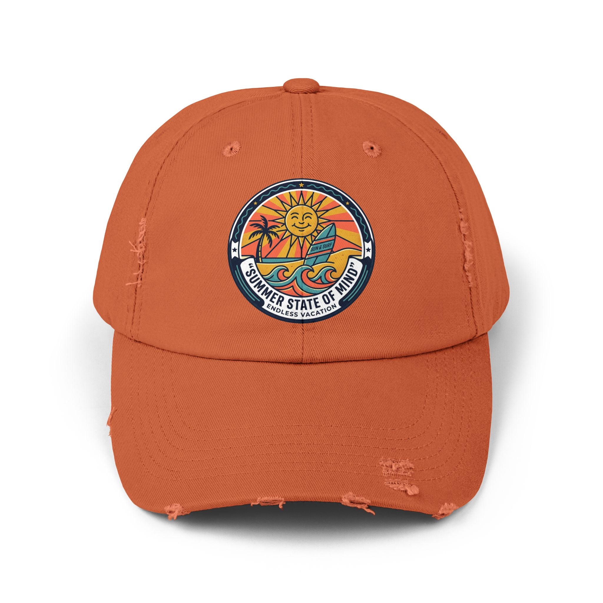 Vintage Surf Sun Patch Cap – "Summer State of Mind" Distressed Baseball Hat