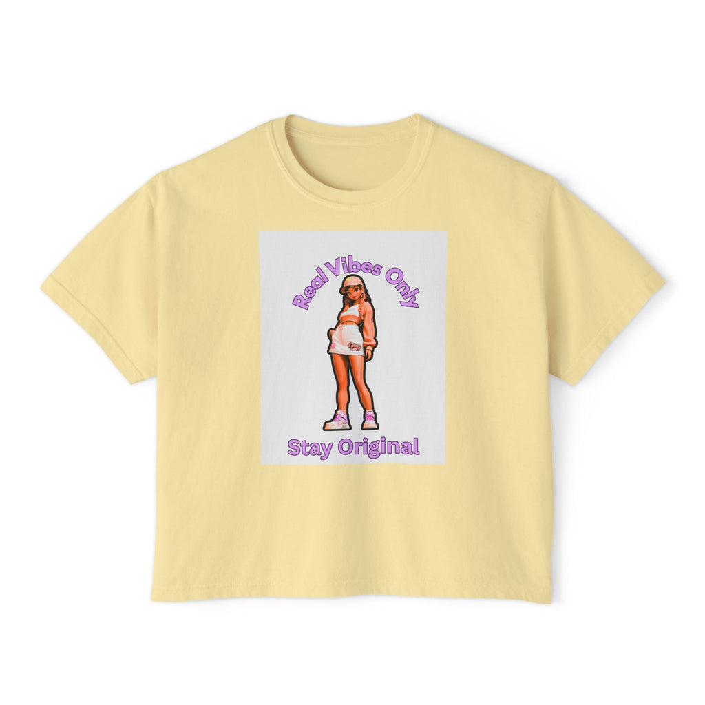 Boxy Tee — 'Real Vibes Only, Stay Original' Graphic Cropped T-Shirt