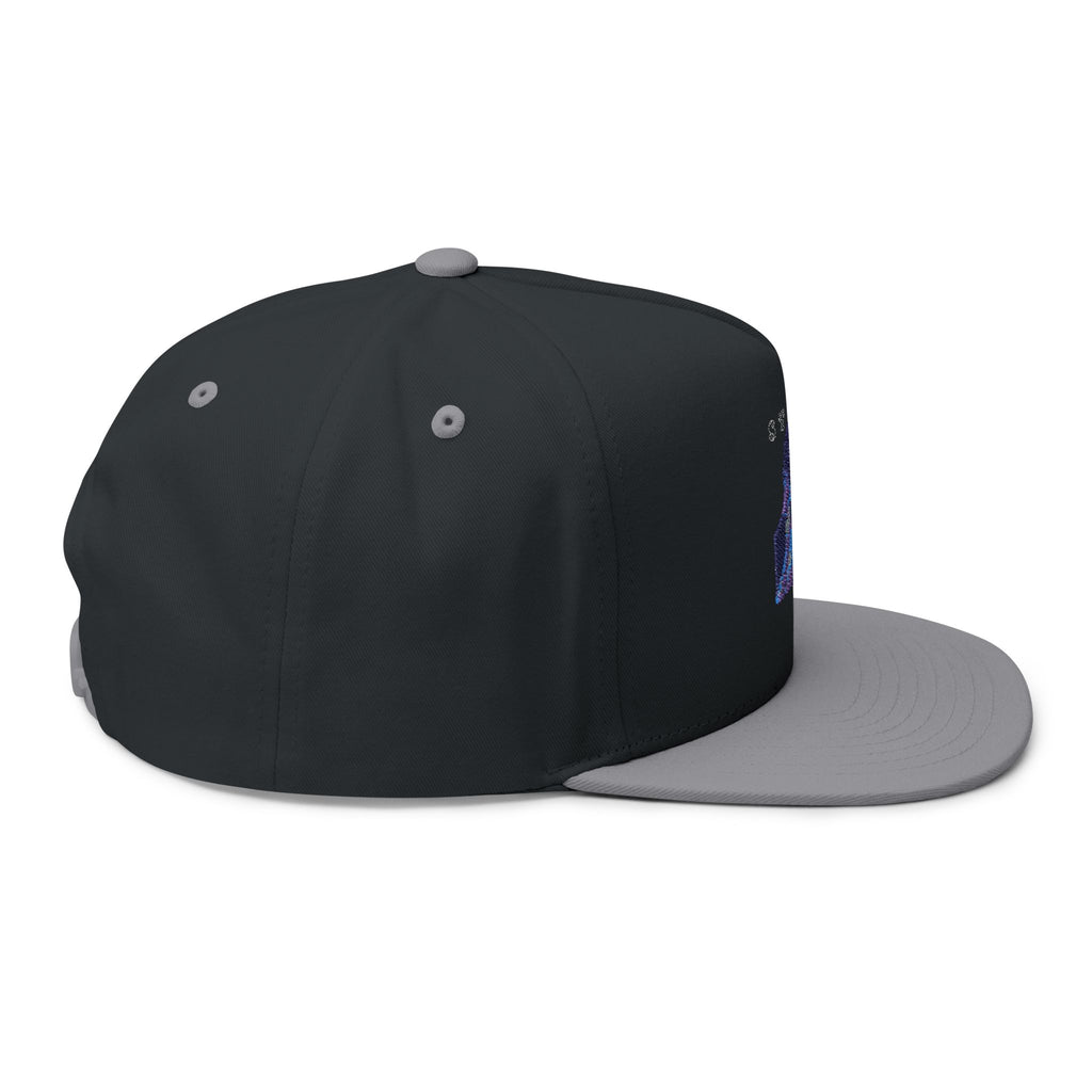 Embroidered Flat Bill Cap — Vintage Blue Silhouette Design