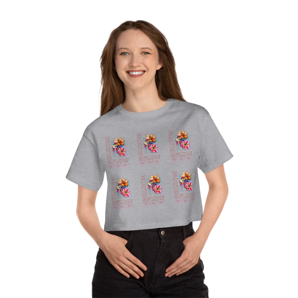 Floral Stamp Grid Cropped Tee