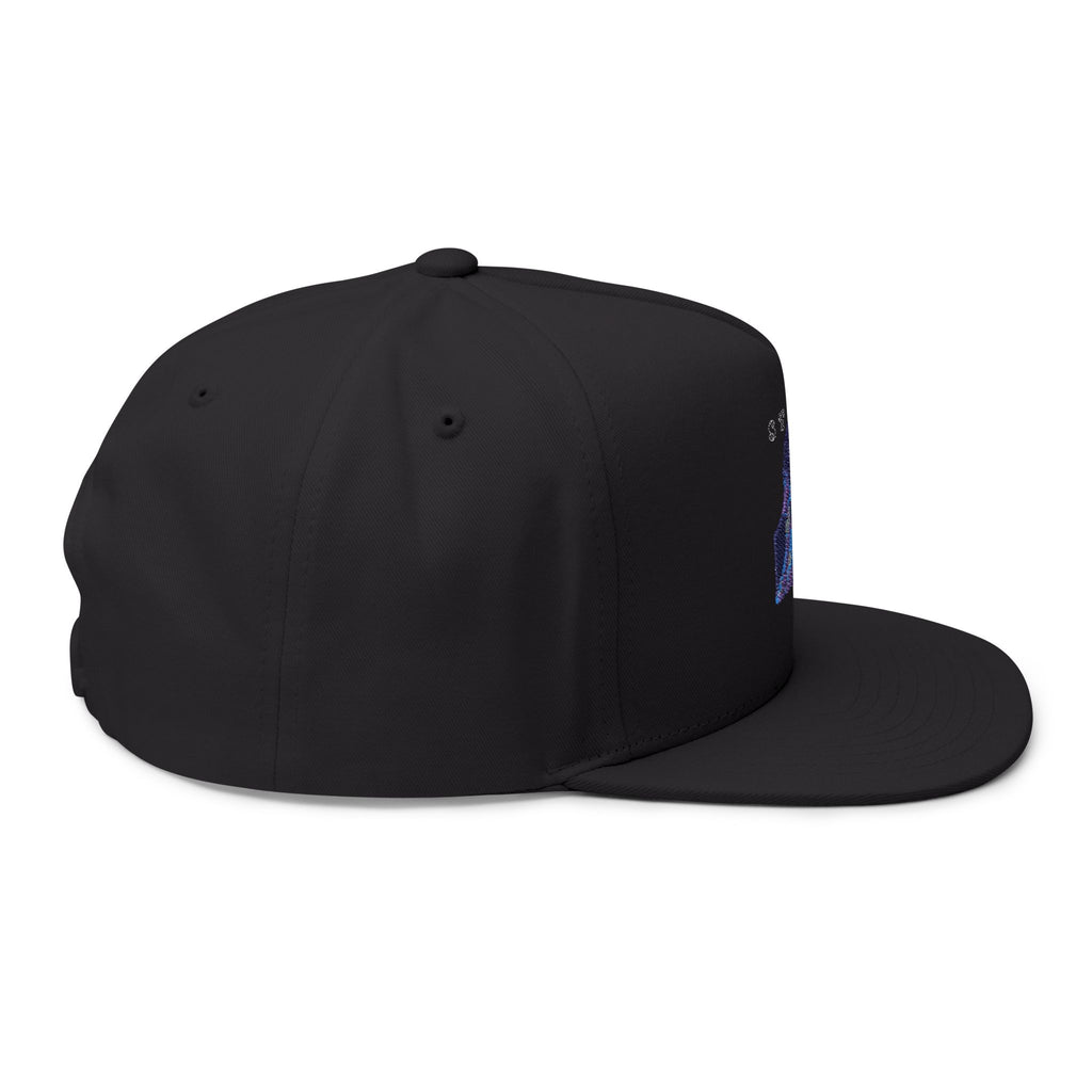 Embroidered Flat Bill Cap — Vintage Blue Silhouette Design