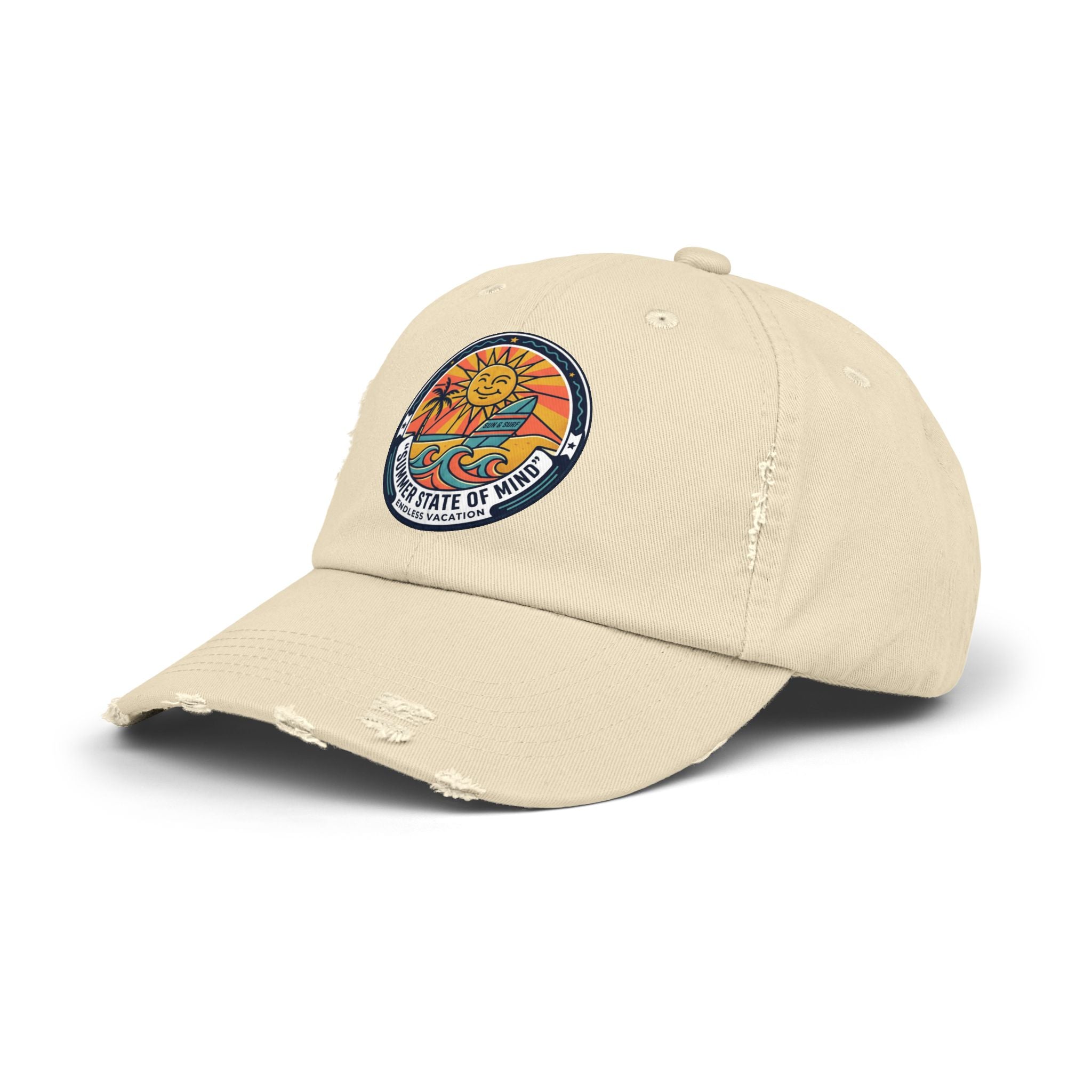 Vintage Surf Sun Patch Cap – "Summer State of Mind" Distressed Baseball Hat