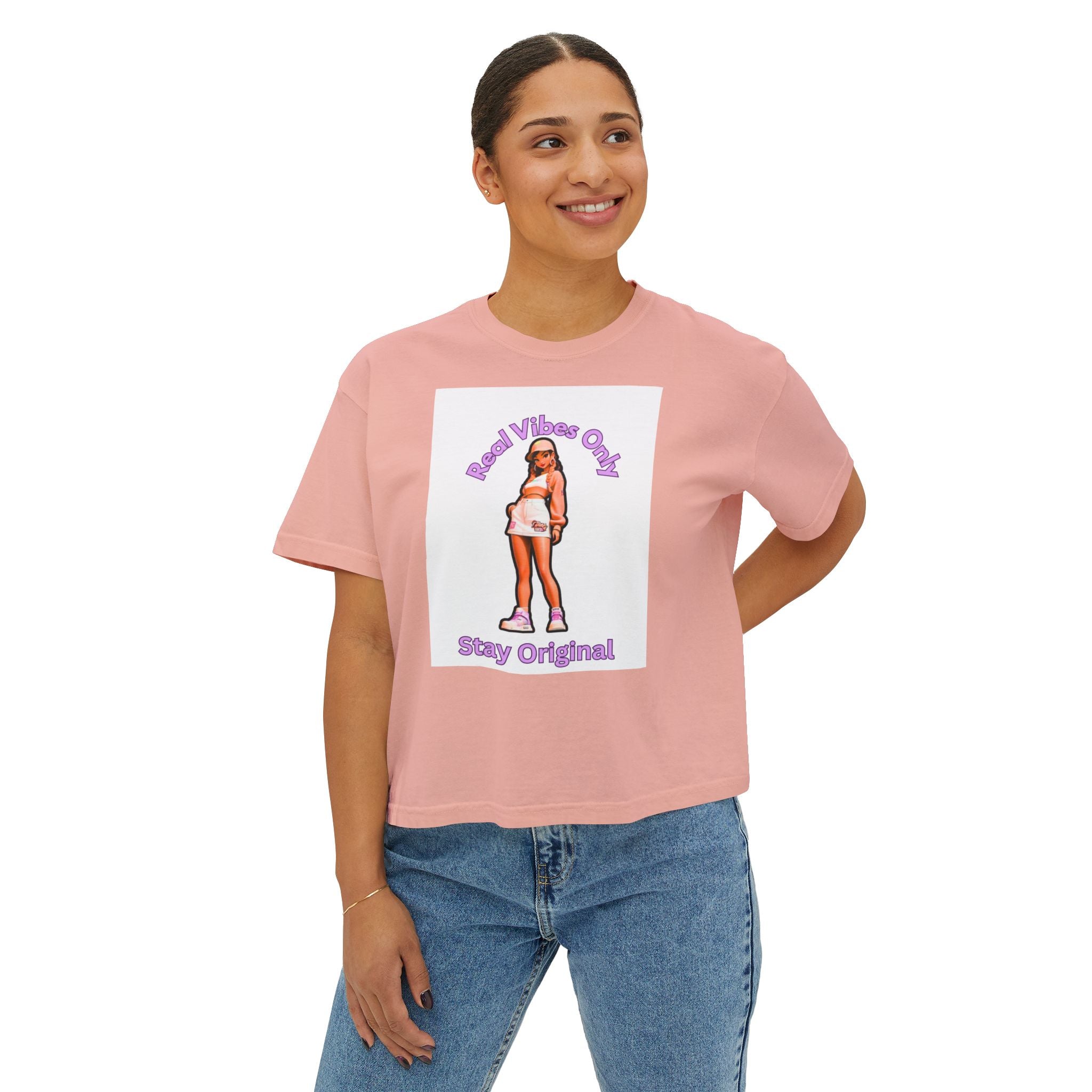 Boxy Tee — 'Real Vibes Only, Stay Original' Graphic Cropped T-Shirt