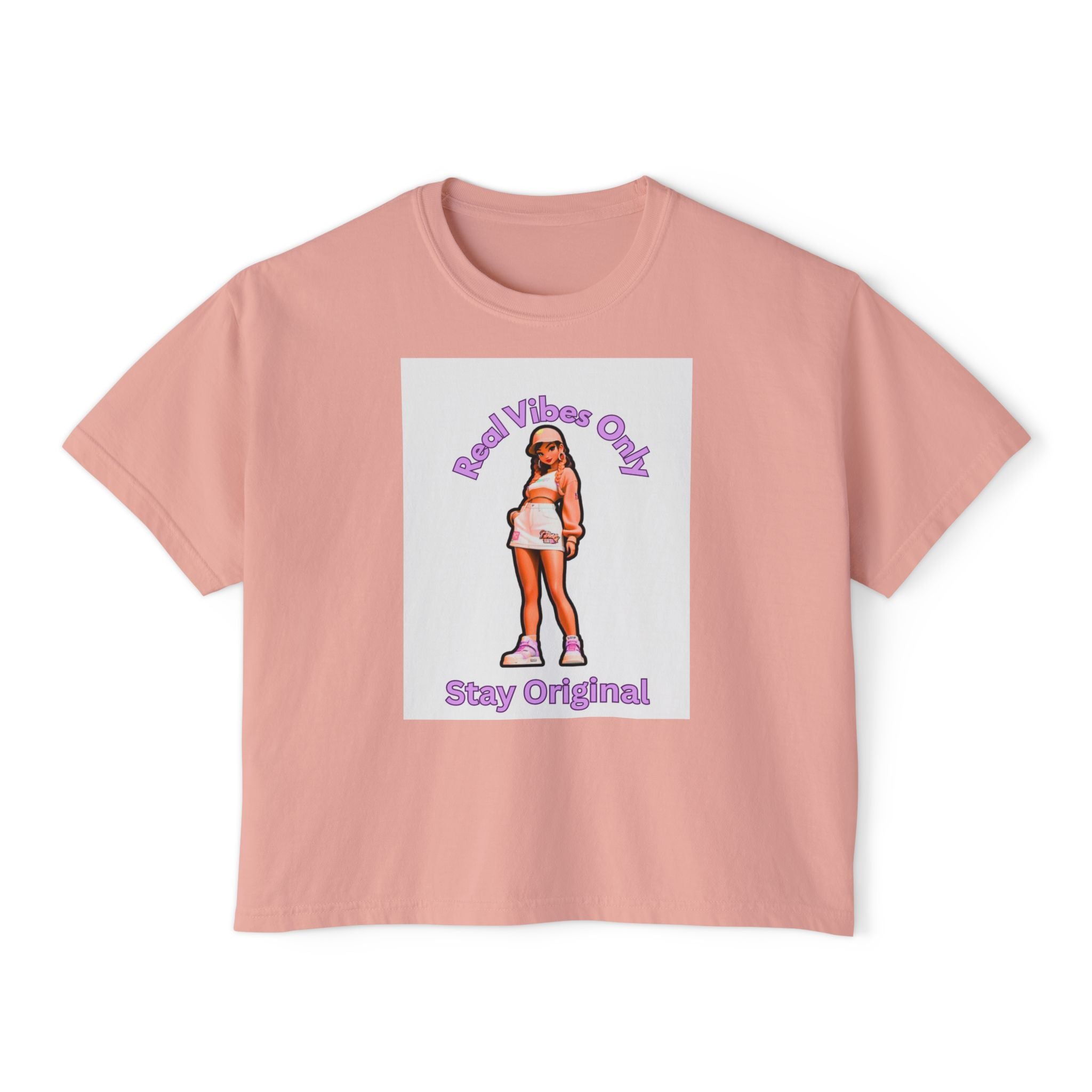 Boxy Tee — 'Real Vibes Only, Stay Original' Graphic Cropped T-Shirt