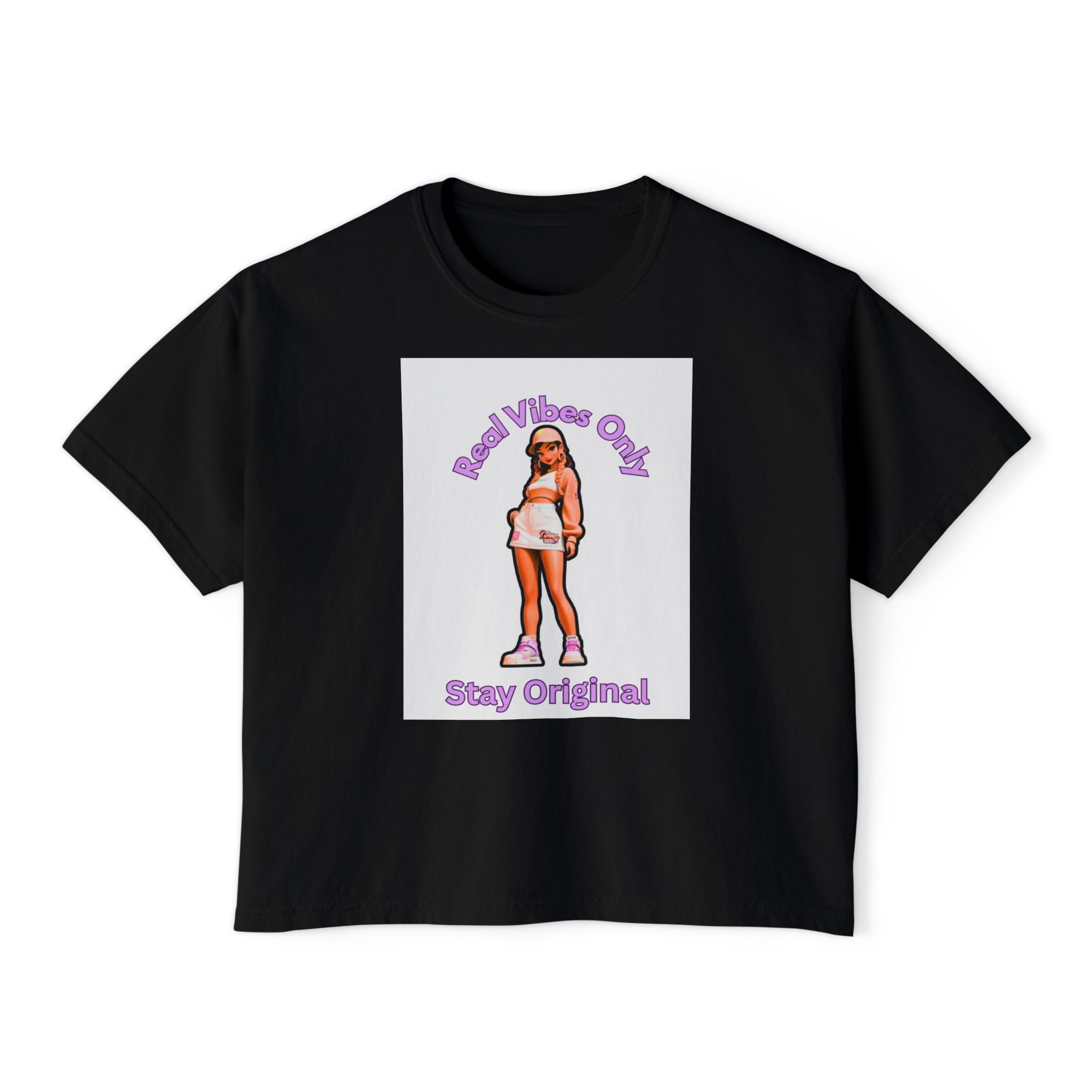 Boxy Tee — 'Real Vibes Only, Stay Original' Graphic Cropped T-Shirt