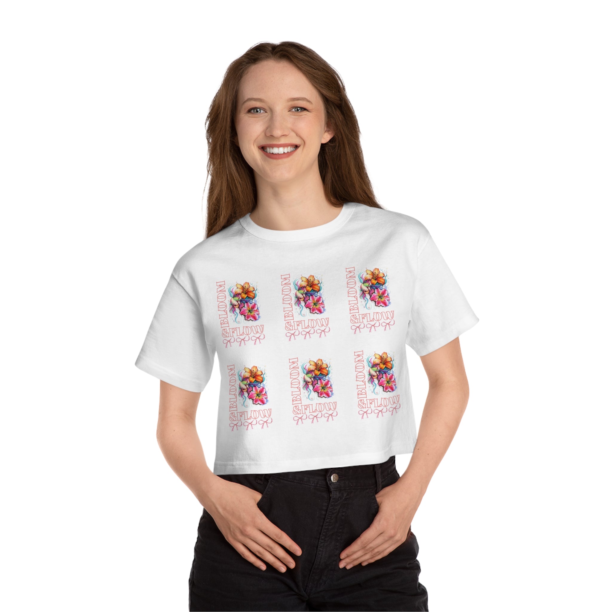 Floral Stamp Grid Cropped Tee