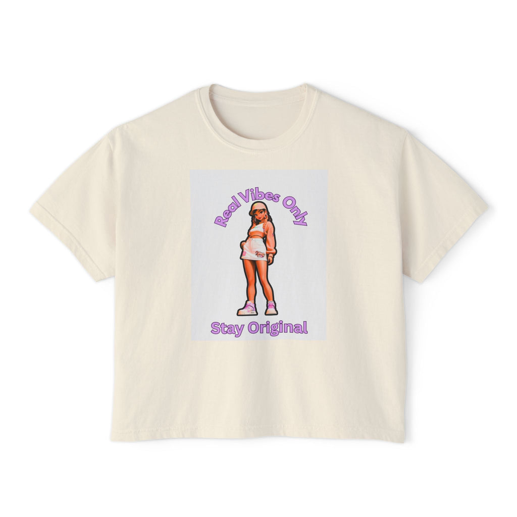 Boxy Tee — 'Real Vibes Only, Stay Original' Graphic Cropped T-Shirt