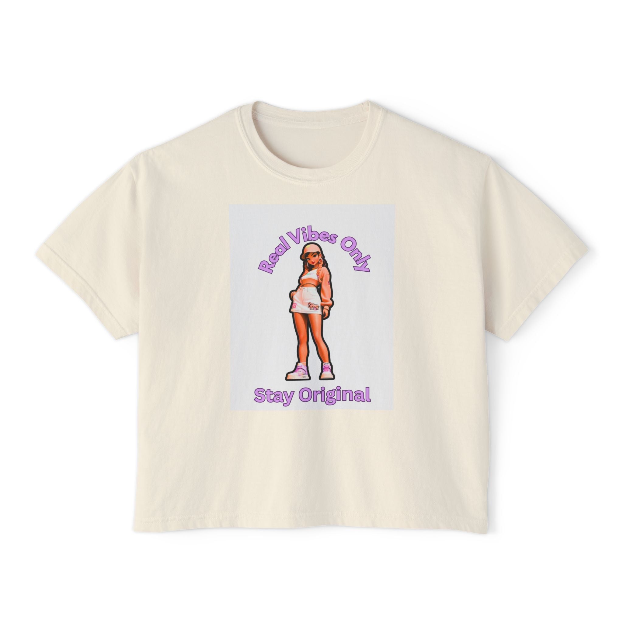 Boxy Tee — 'Real Vibes Only, Stay Original' Graphic Cropped T-Shirt