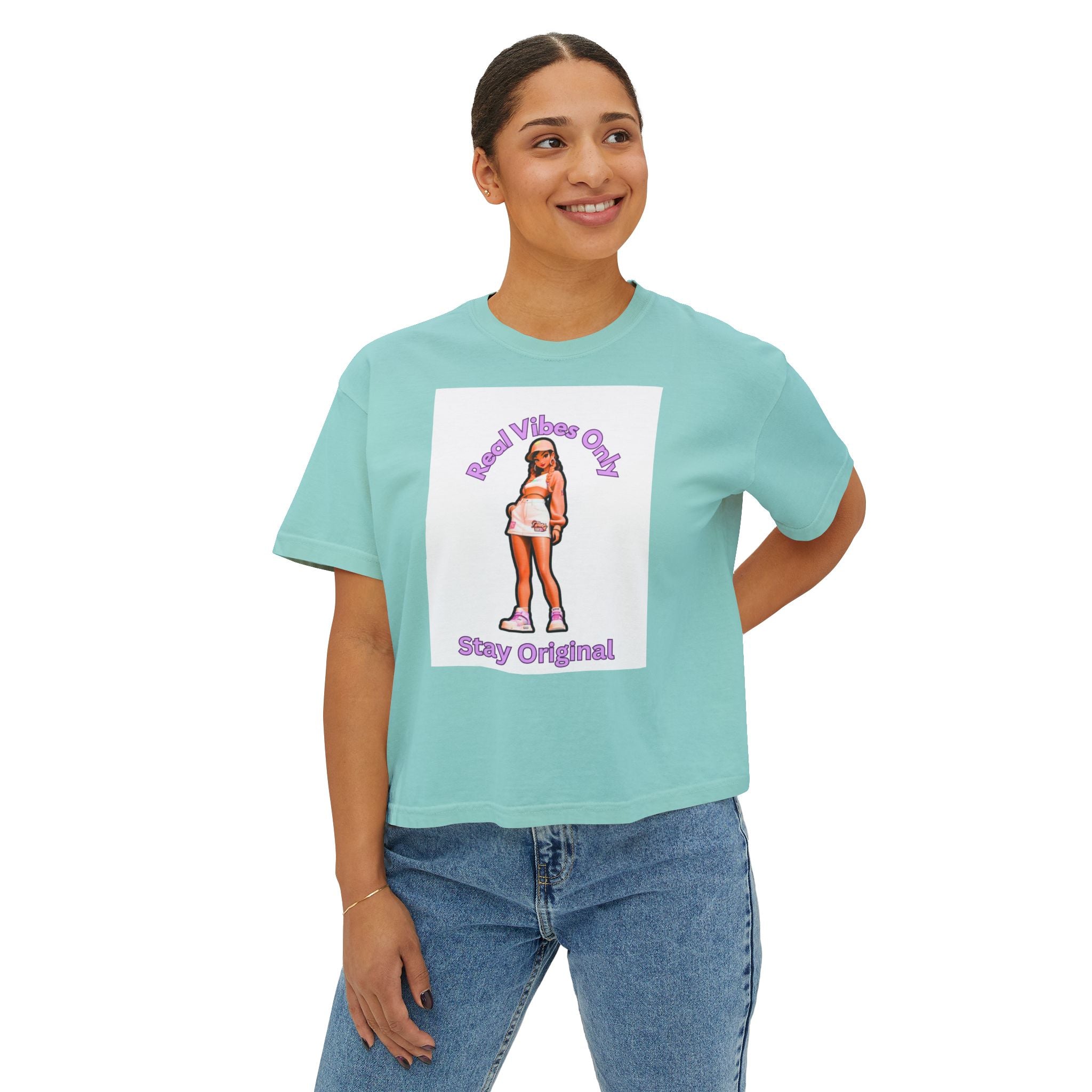 Boxy Tee — 'Real Vibes Only, Stay Original' Graphic Cropped T-Shirt