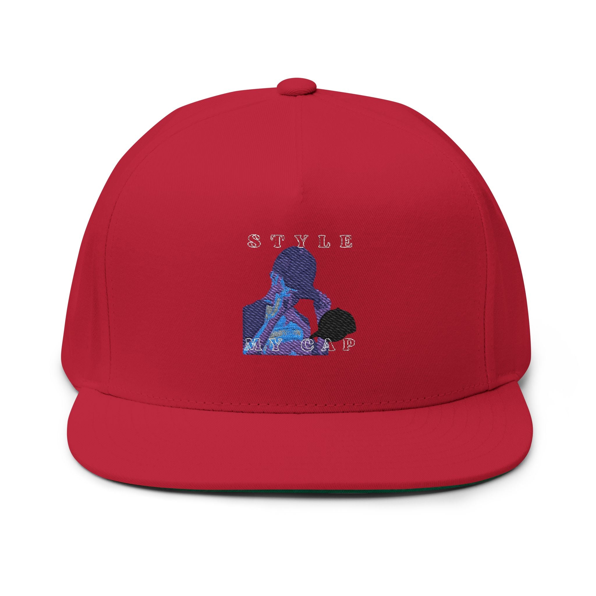 Embroidered Flat Bill Cap — Vintage Blue Silhouette Design