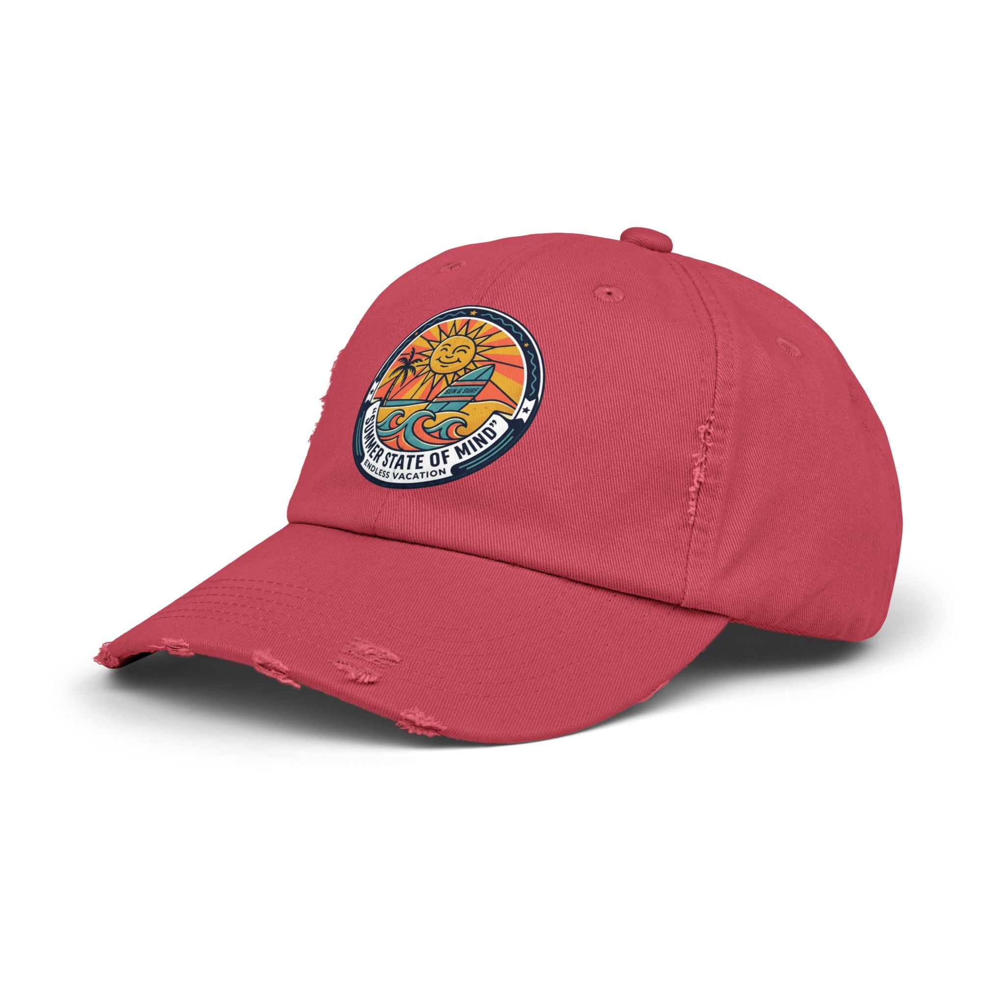 Vintage Surf Sun Patch Cap – "Summer State of Mind" Distressed Baseball Hat