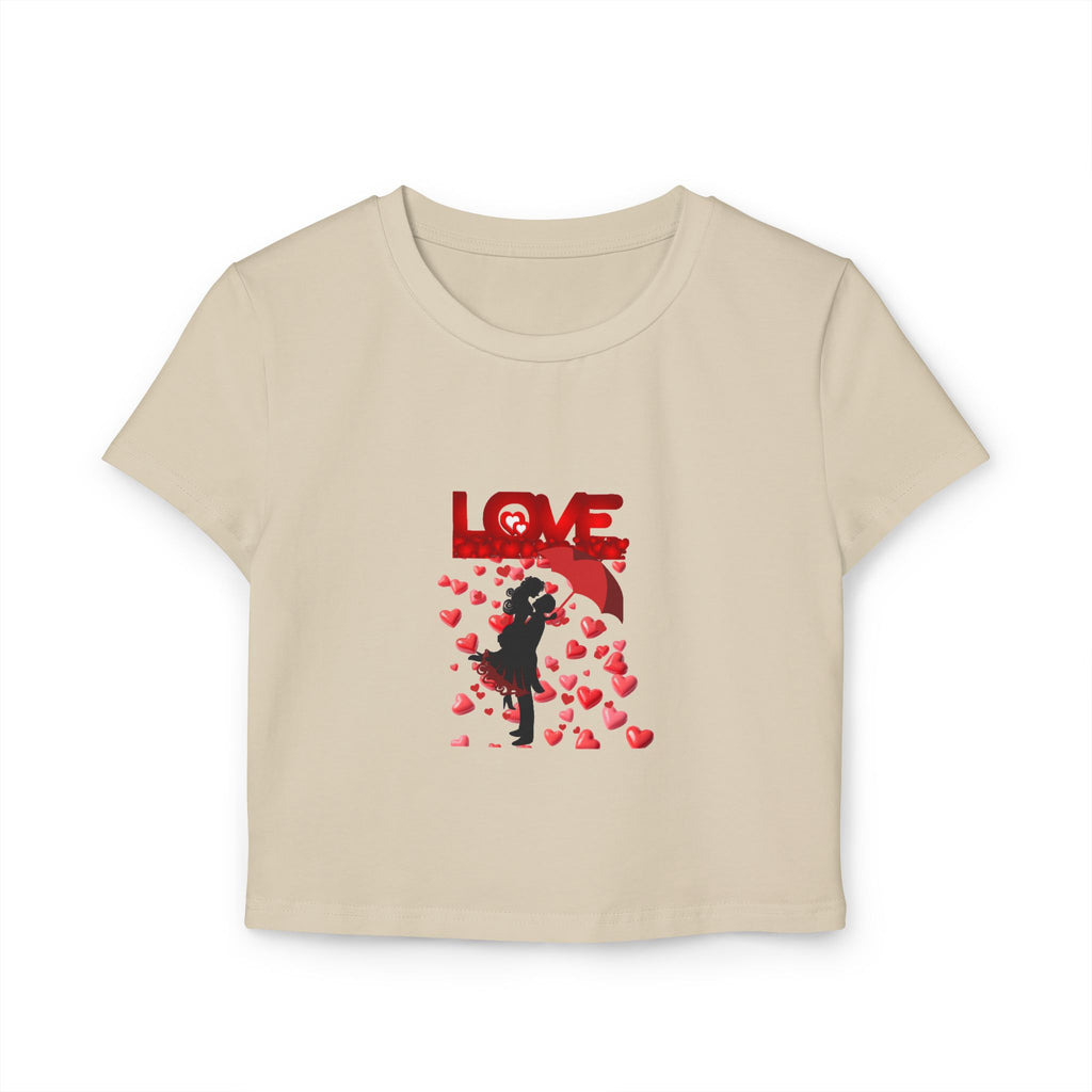 Love Silhouette Women's Baby Tee – Romantic Heart Umbrella Design