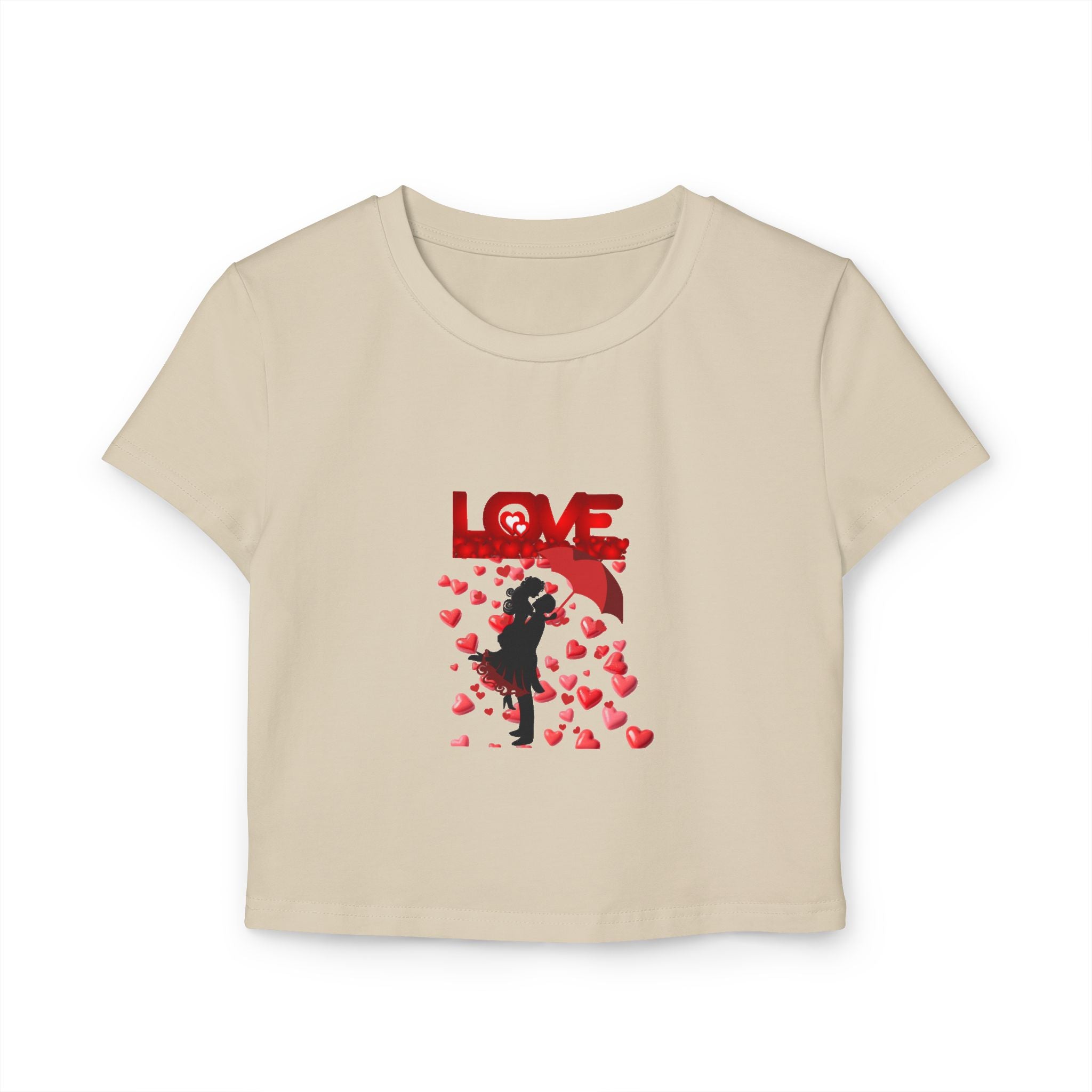 Love Silhouette Women's Baby Tee – Romantic Heart Umbrella Design