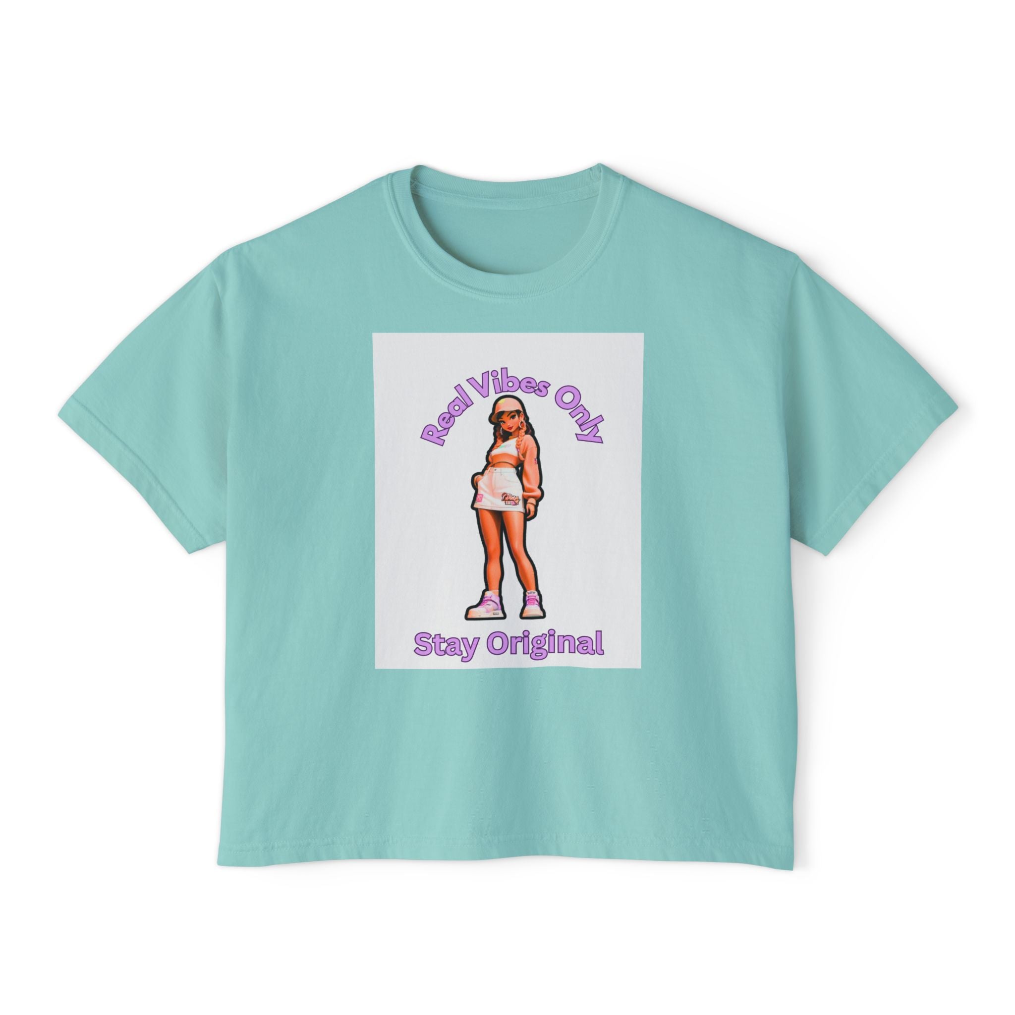 Boxy Tee — 'Real Vibes Only, Stay Original' Graphic Cropped T-Shirt