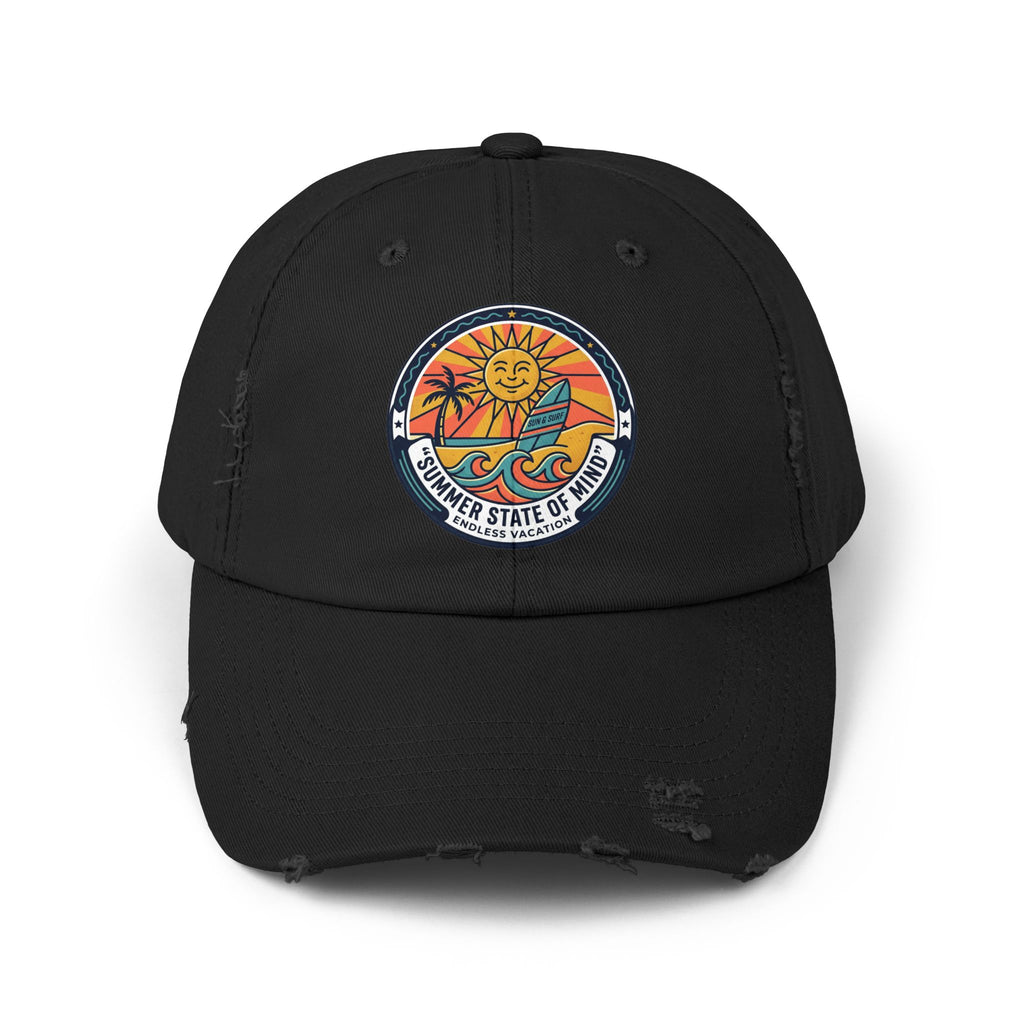 Vintage Surf Sun Patch Cap – "Summer State of Mind" Distressed Baseball Hat