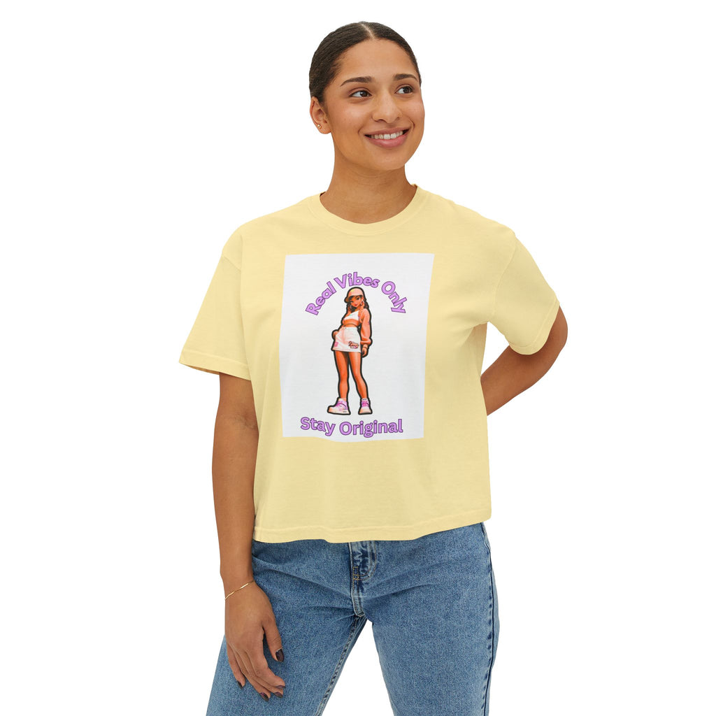 Boxy Tee — 'Real Vibes Only, Stay Original' Graphic Cropped T-Shirt