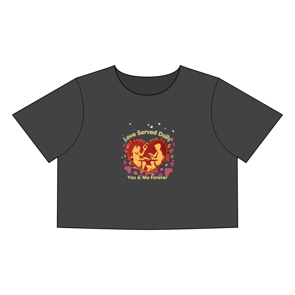Love Served Sunny Crop Tee — 'Love Served Out? You Gotta Flavor' Graphic