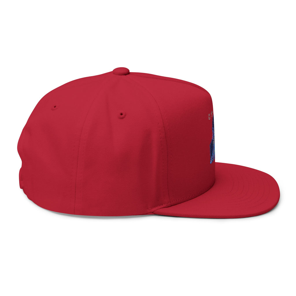 Embroidered Flat Bill Cap — Vintage Blue Silhouette Design