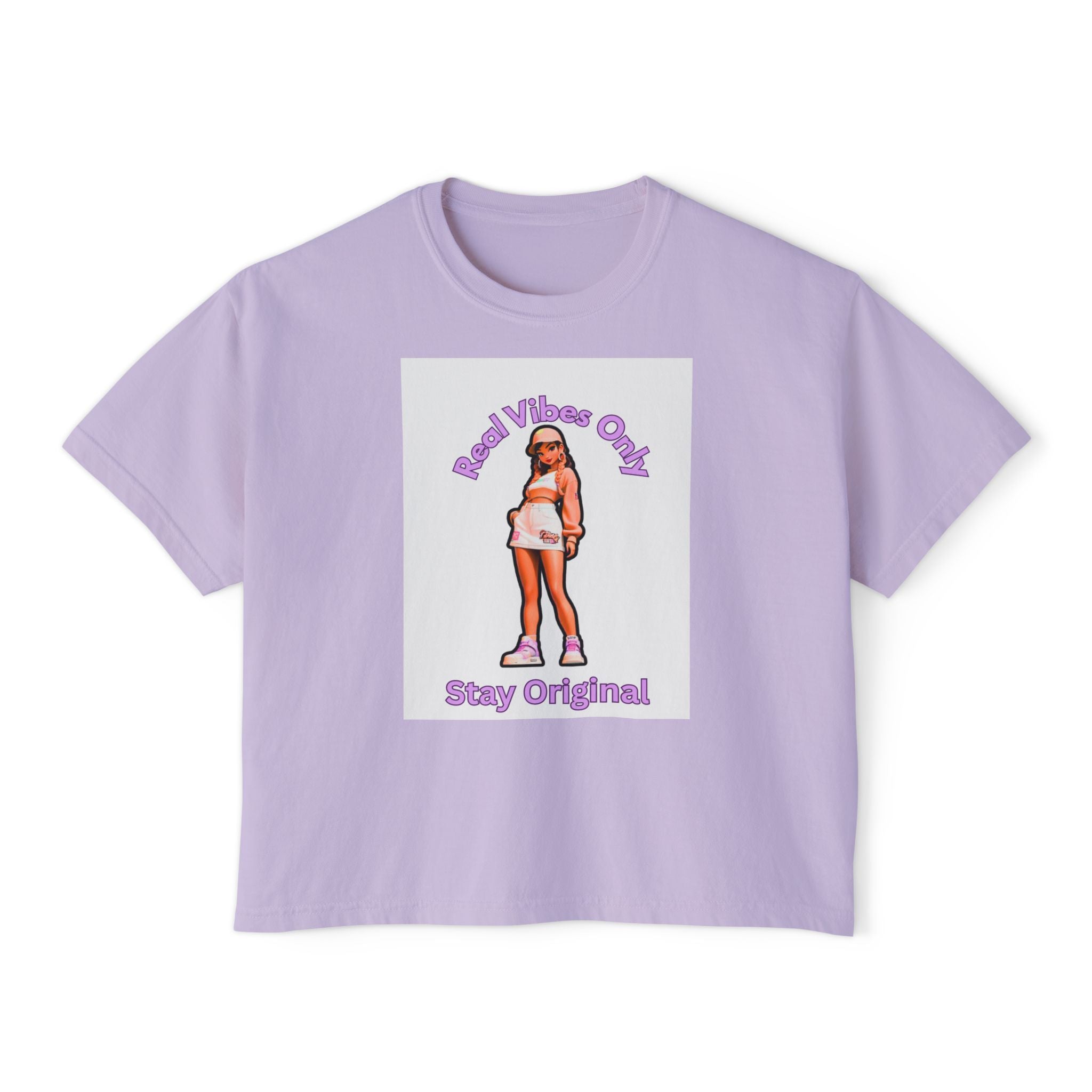 Boxy Tee — 'Real Vibes Only, Stay Original' Graphic Cropped T-Shirt