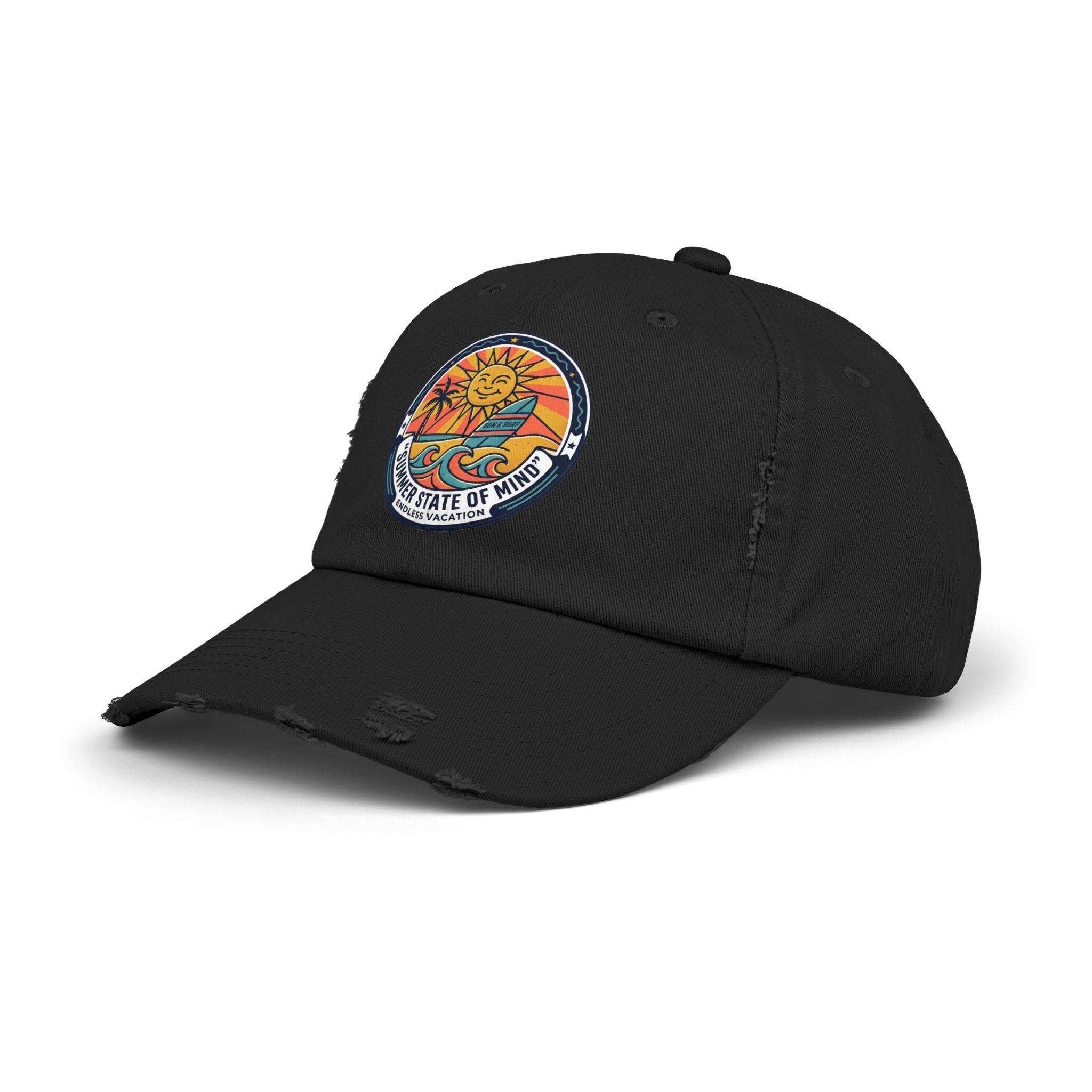 Vintage Surf Sun Patch Cap – "Summer State of Mind" Distressed Baseball Hat