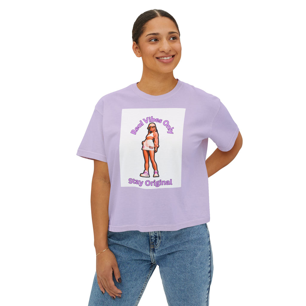 Boxy Tee — 'Real Vibes Only, Stay Original' Graphic Cropped T-Shirt