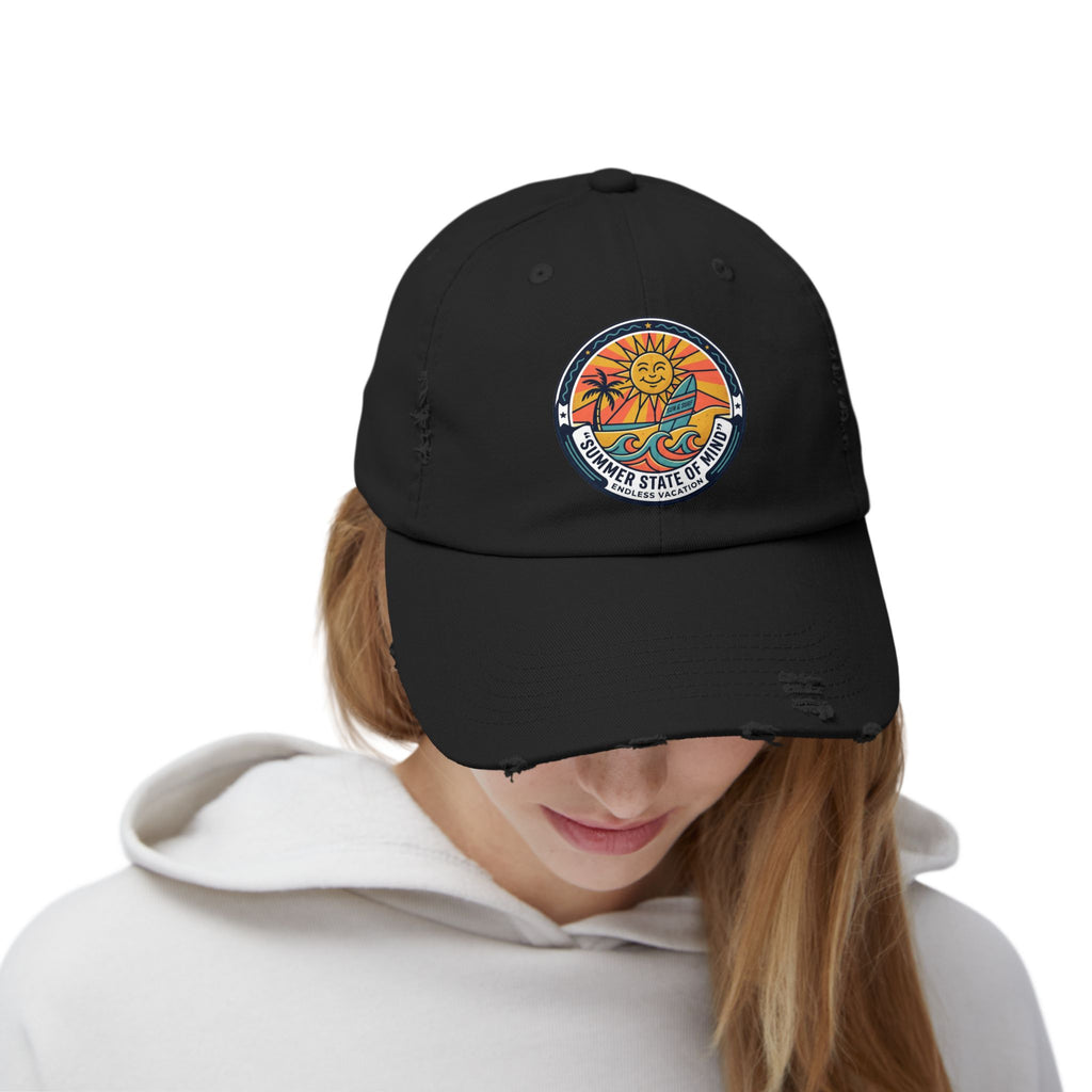Vintage Surf Sun Patch Cap – "Summer State of Mind" Distressed Baseball Hat