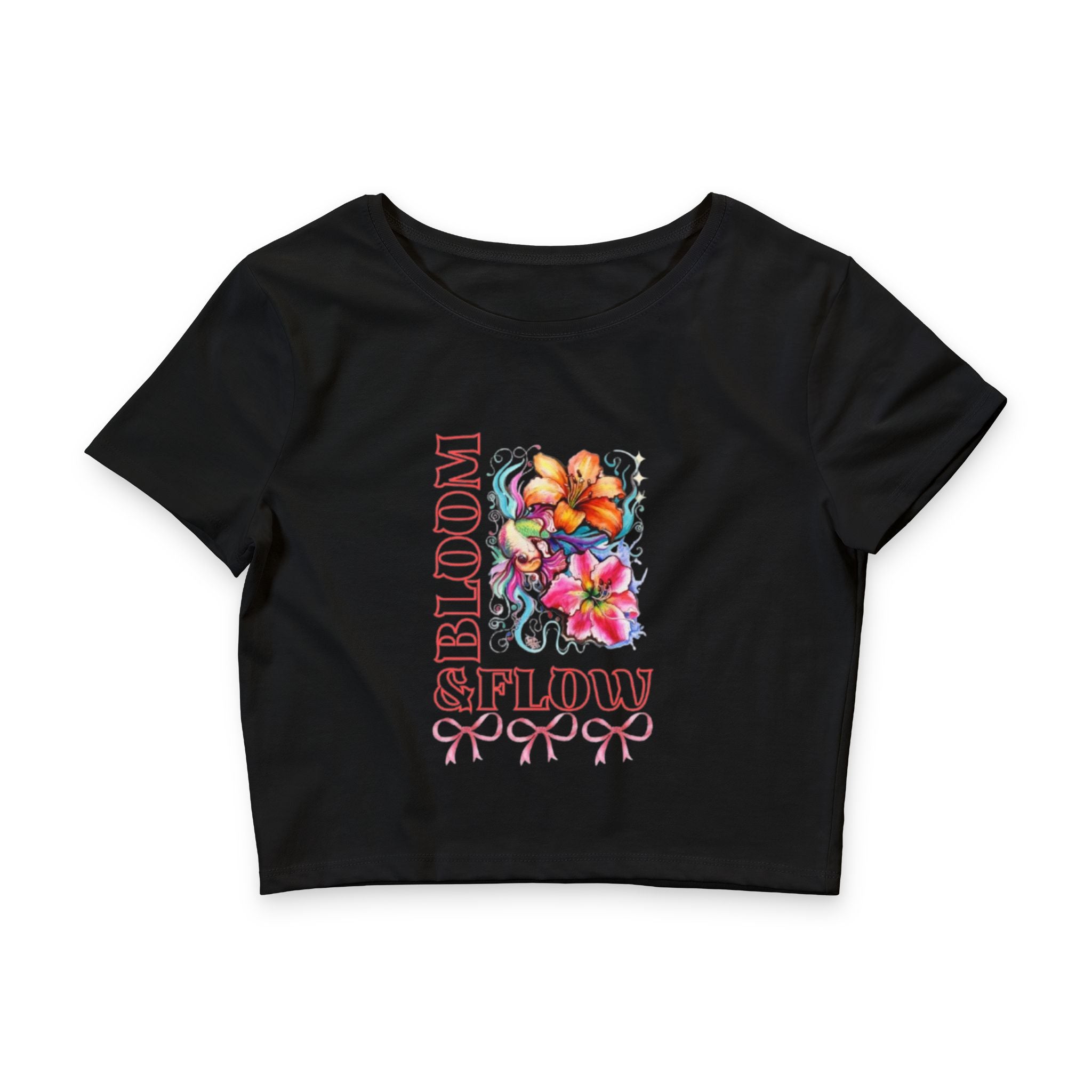 Floral Glow Crop Tee — 'Bloom Slowly' Watercolor Flower Graphic