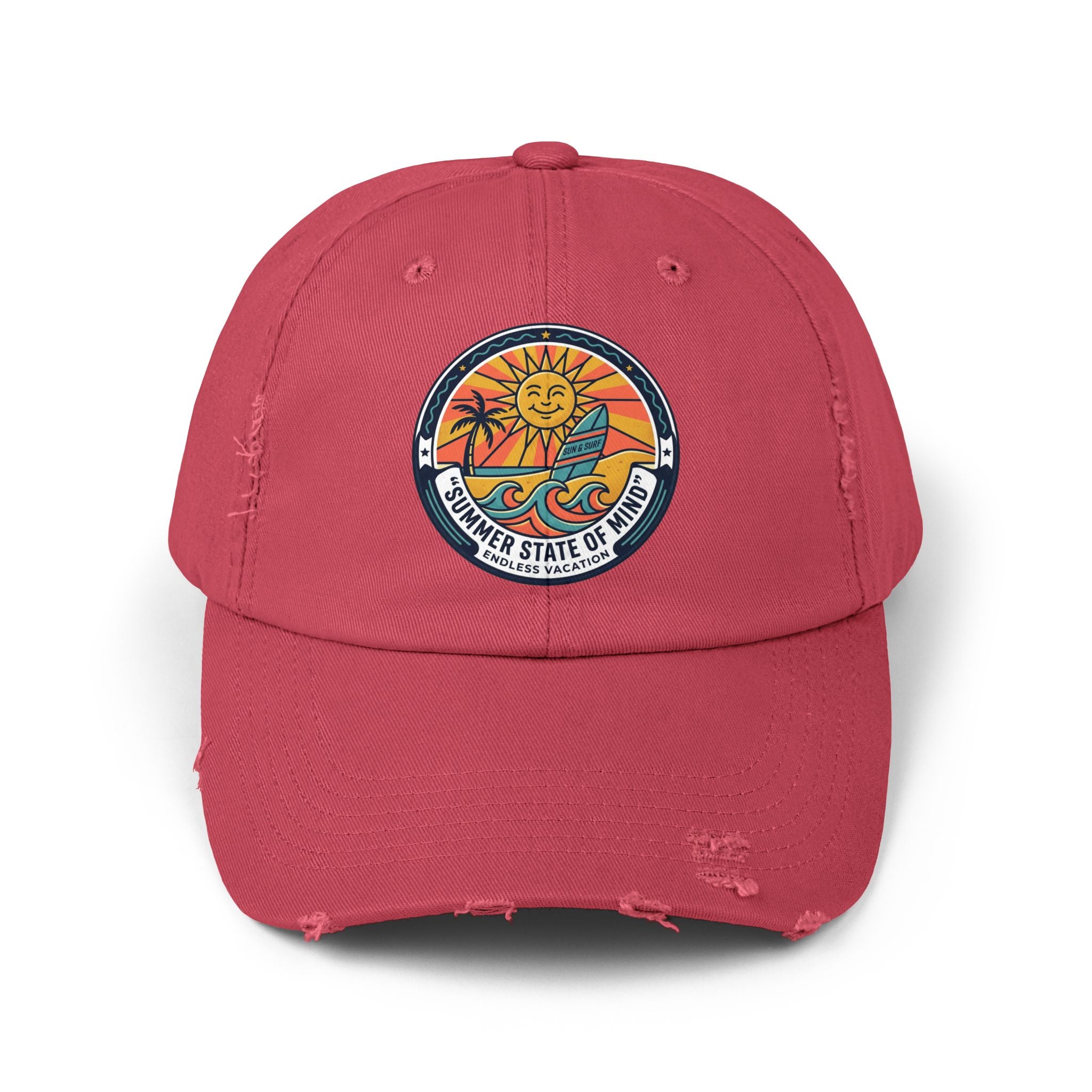 Vintage Surf Sun Patch Cap – "Summer State of Mind" Distressed Baseball Hat