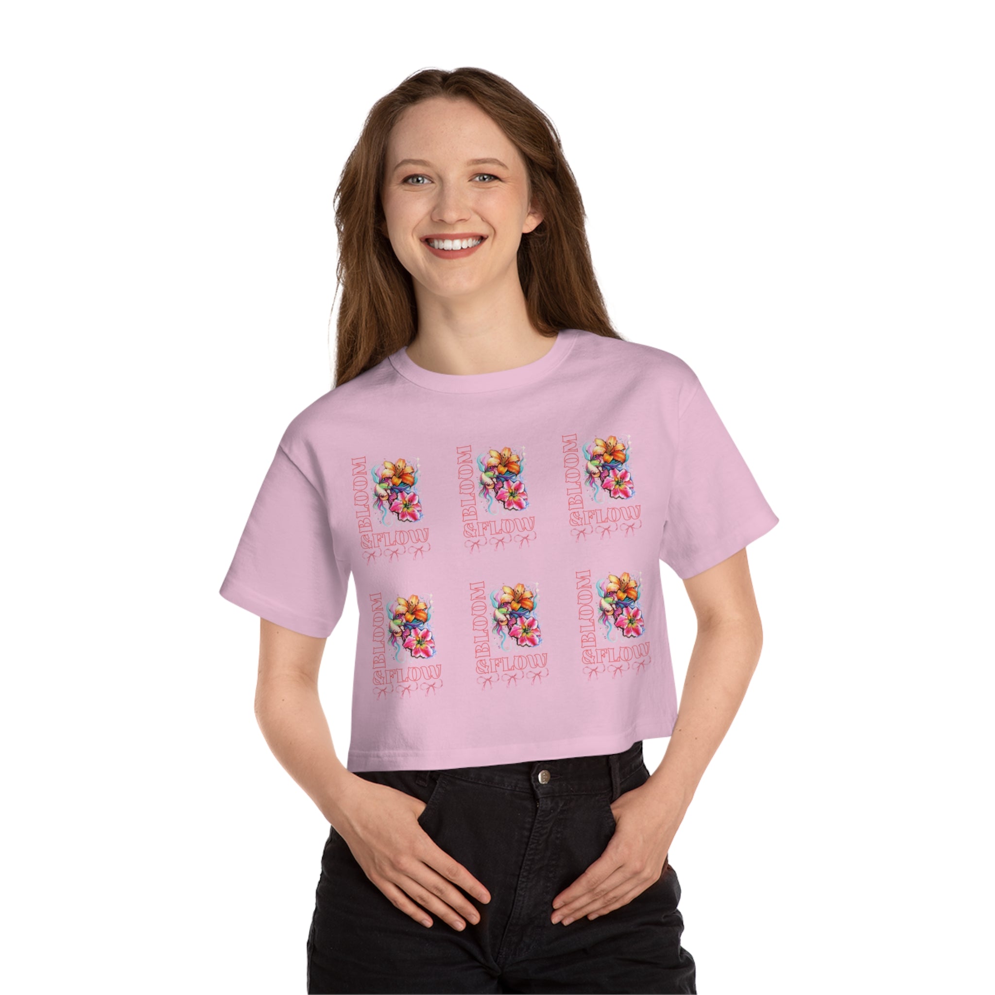 Floral Stamp Grid Cropped Tee