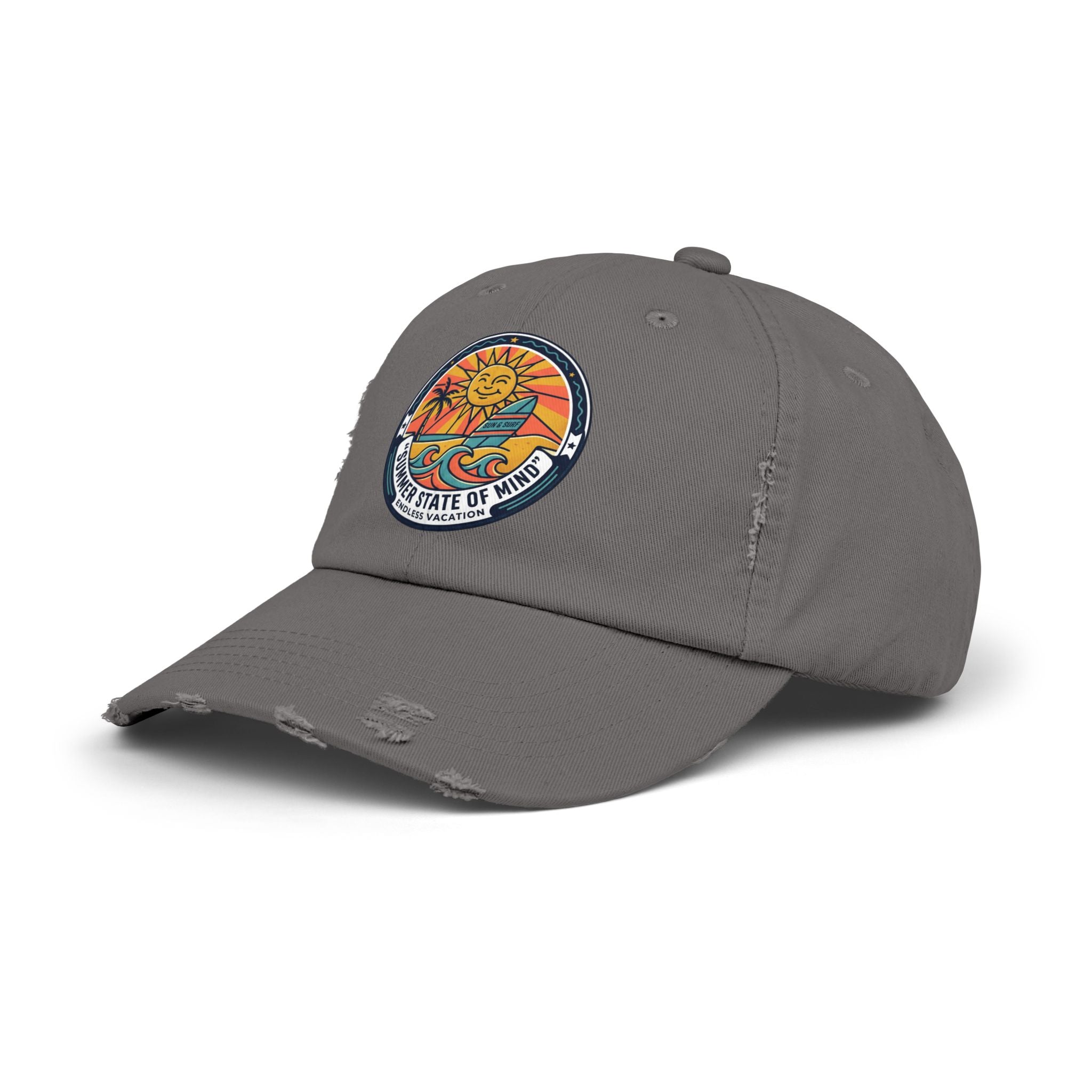 Vintage Surf Sun Patch Cap – "Summer State of Mind" Distressed Baseball Hat