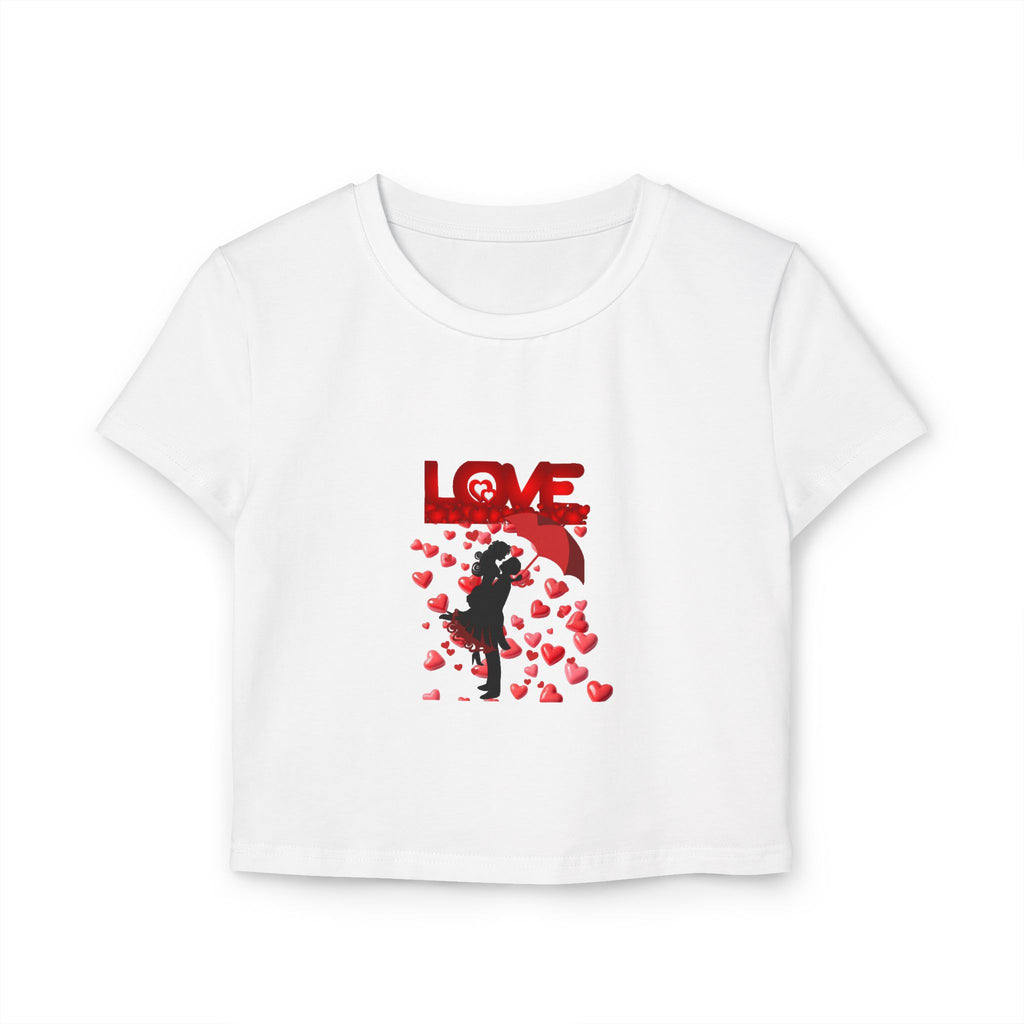 Love Silhouette Women's Baby Tee – Romantic Heart Umbrella Design