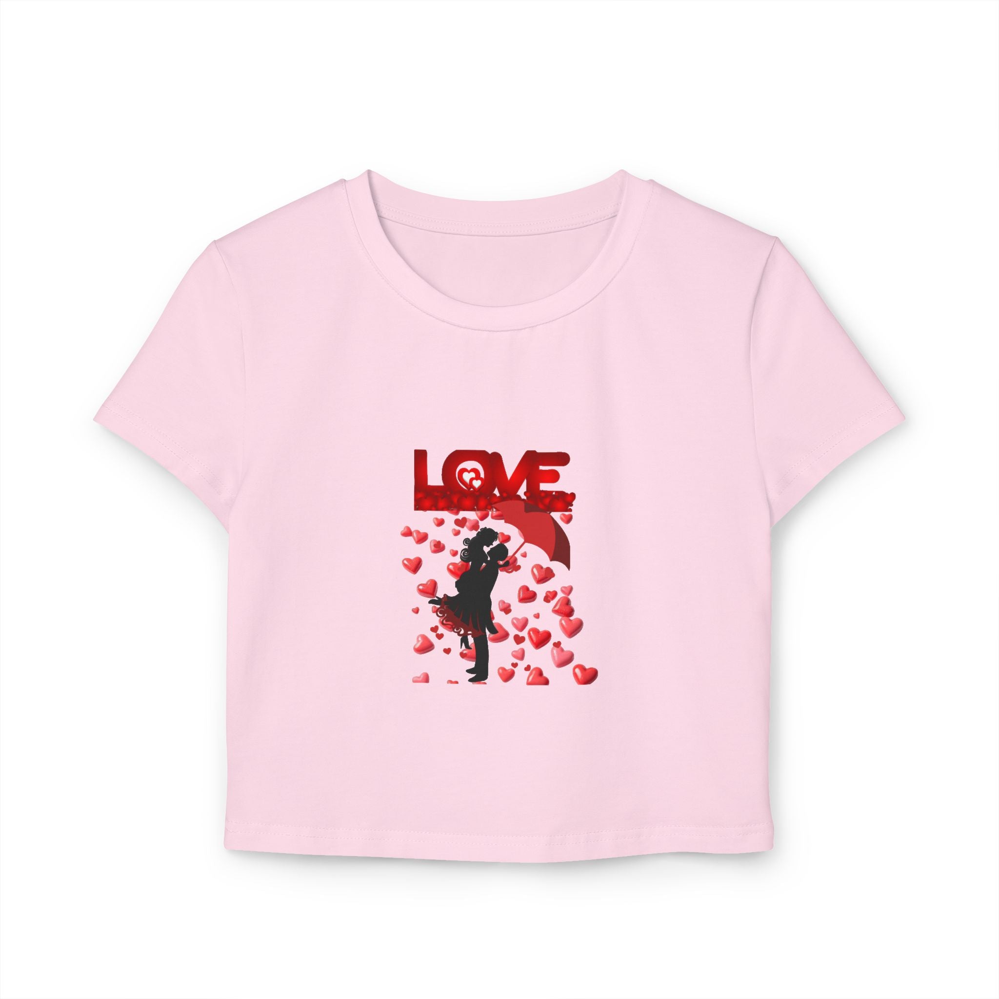 Love Silhouette Women's Baby Tee – Romantic Heart Umbrella Design
