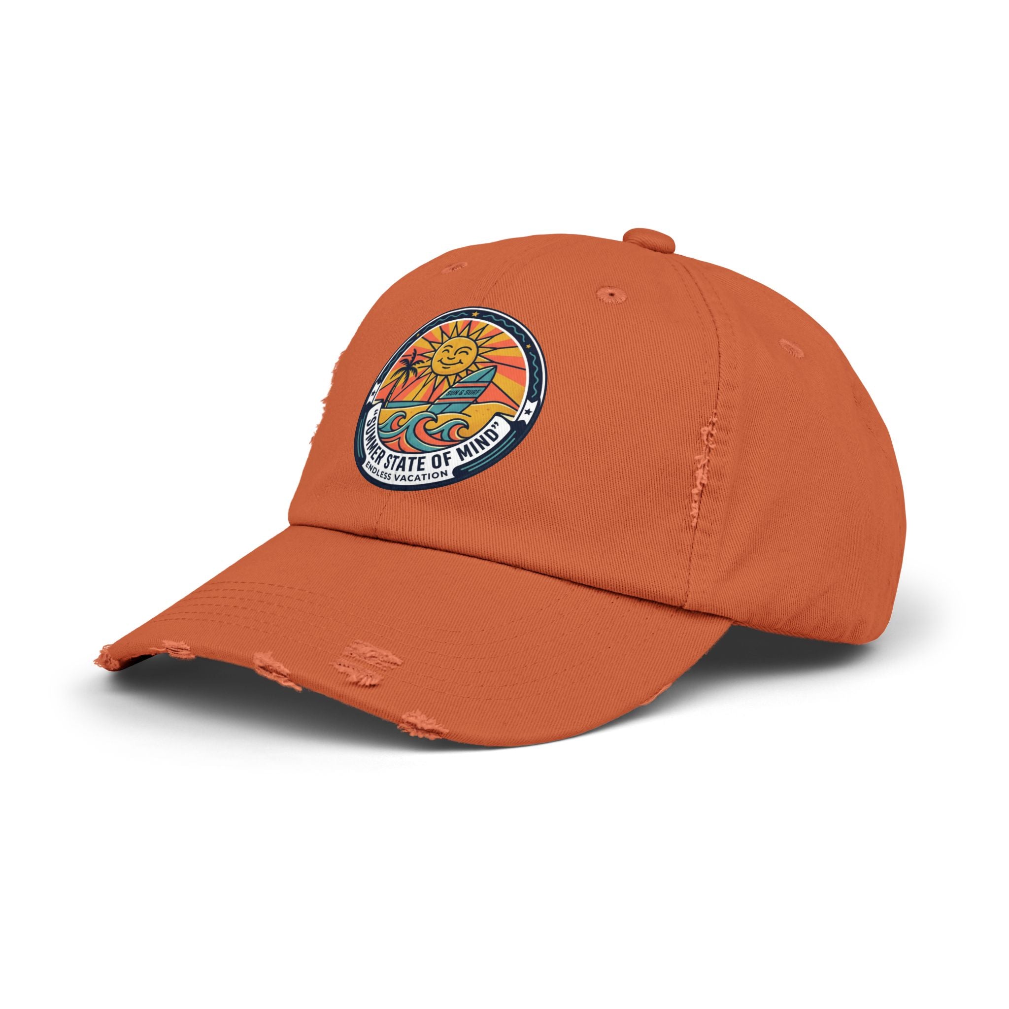 Vintage Surf Sun Patch Cap – "Summer State of Mind" Distressed Baseball Hat