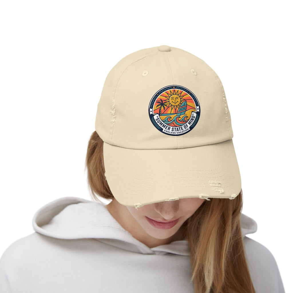 Vintage Surf Sun Patch Cap – "Summer State of Mind" Distressed Baseball Hat