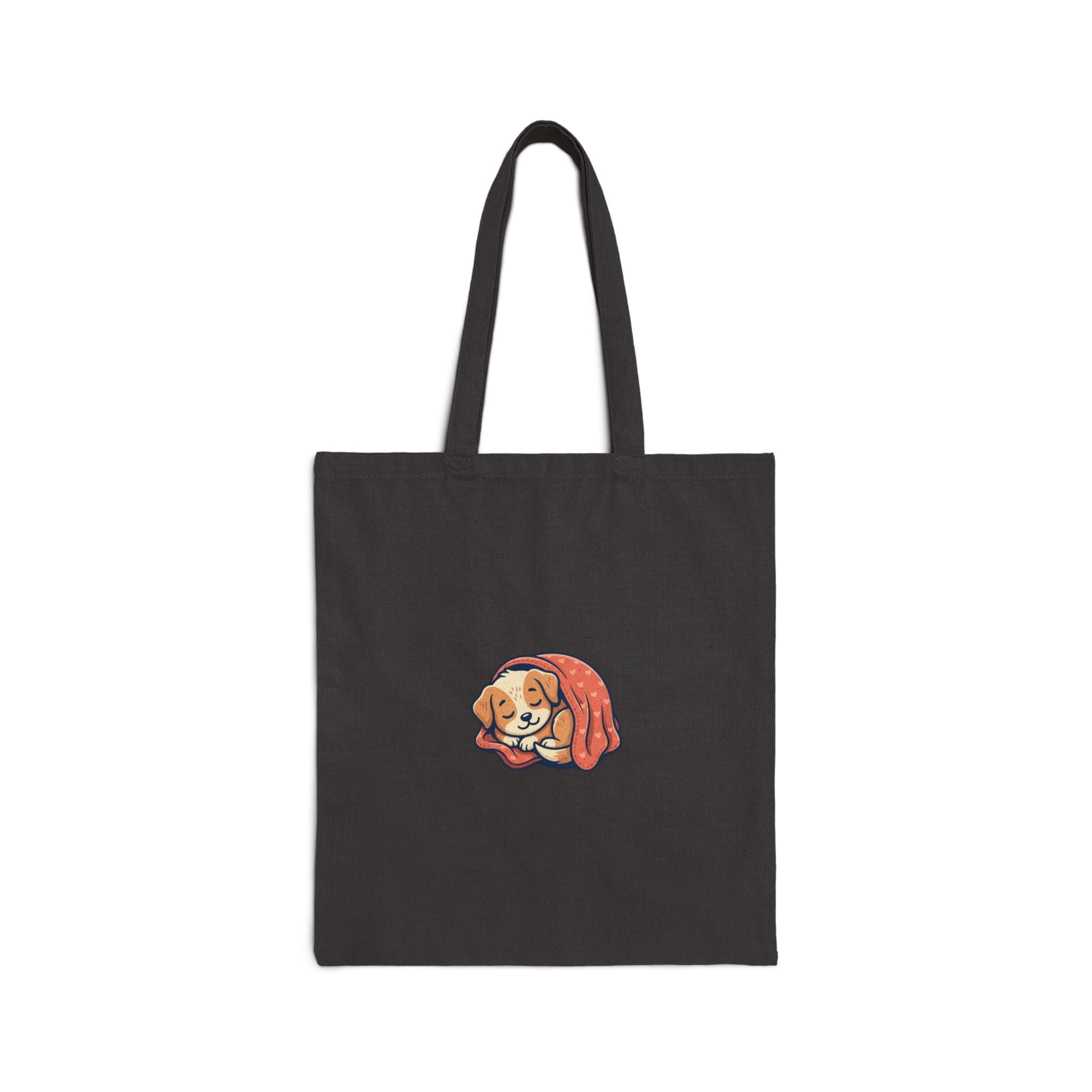 Sleepy Puppy in Blanket Cotton Canvas Tote Bag — Cute Dog Illustration Reusable Shopper