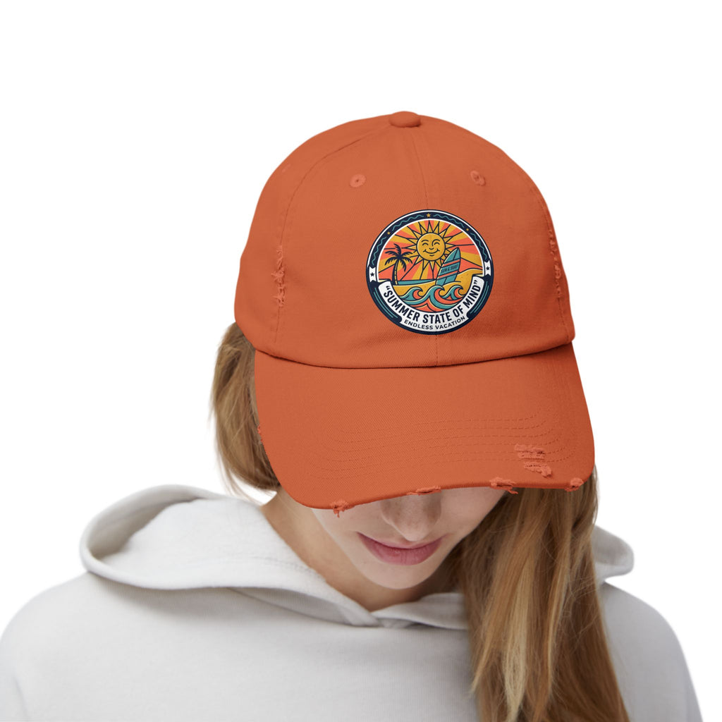 Vintage Surf Sun Patch Cap – "Summer State of Mind" Distressed Baseball Hat